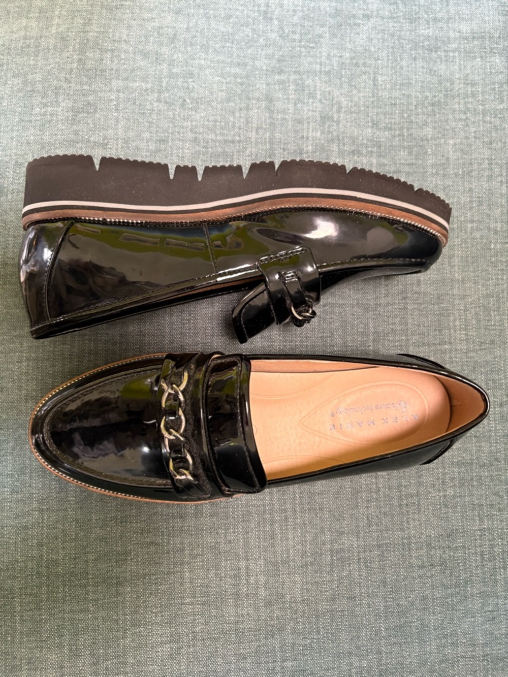 Black Patent Chain Loafer Platform Shoes